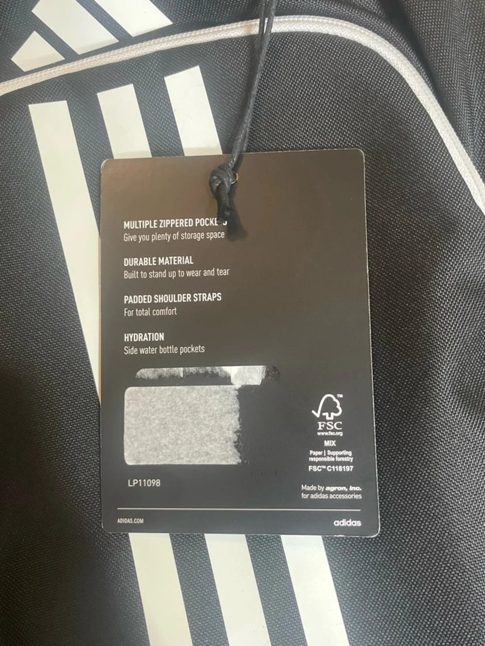 adidas Black Backpack with White Stripe Accents